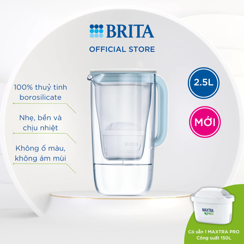 Bình lọc nước BRITA  thủy tinh Glass Jug One (có sẵn 1 lõi Maxtra Pro)