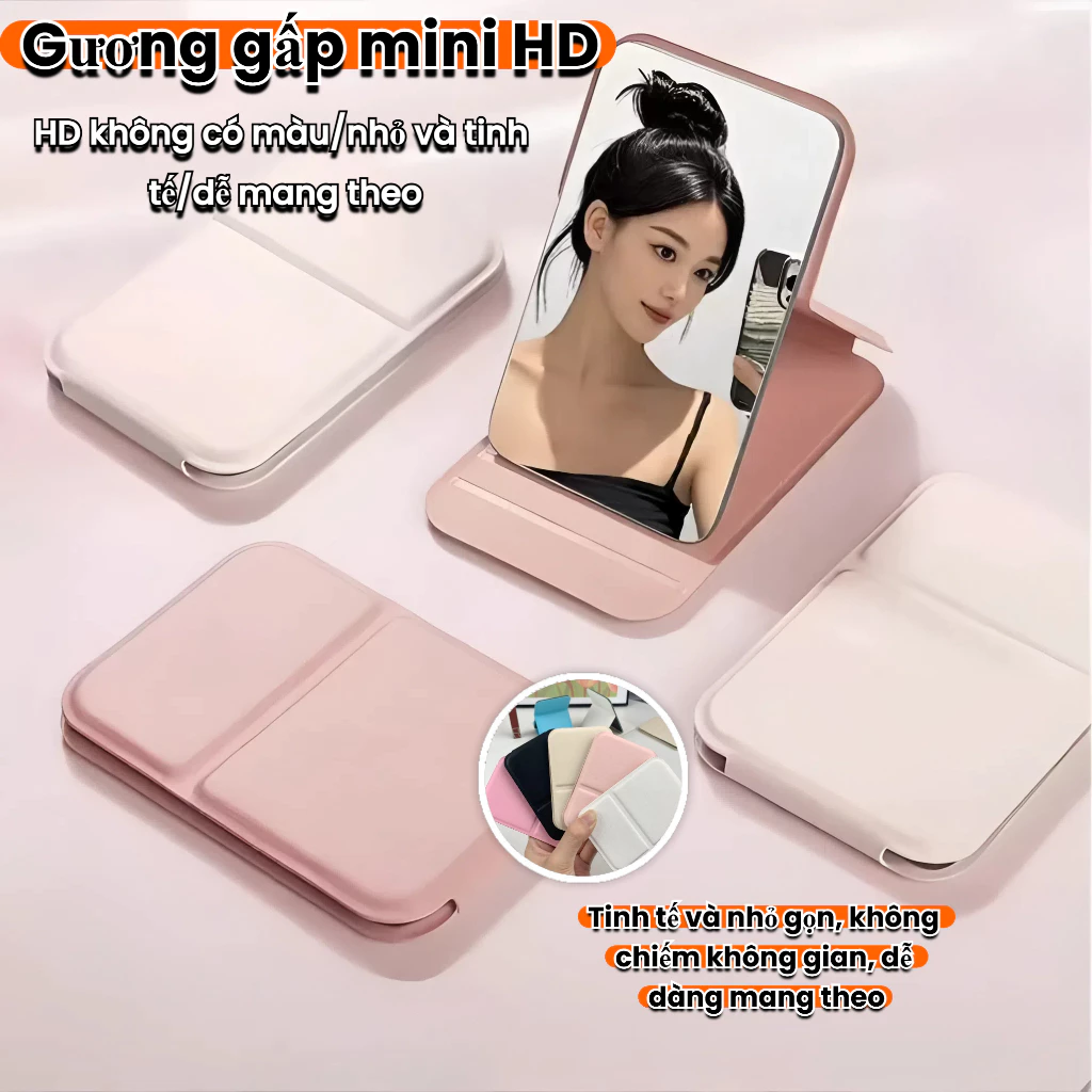 Gương gấp mini độ phân giải cao, gương trang điểm để bàn bằng da PU di động, có thể sử dụng ở bất cứ đâu