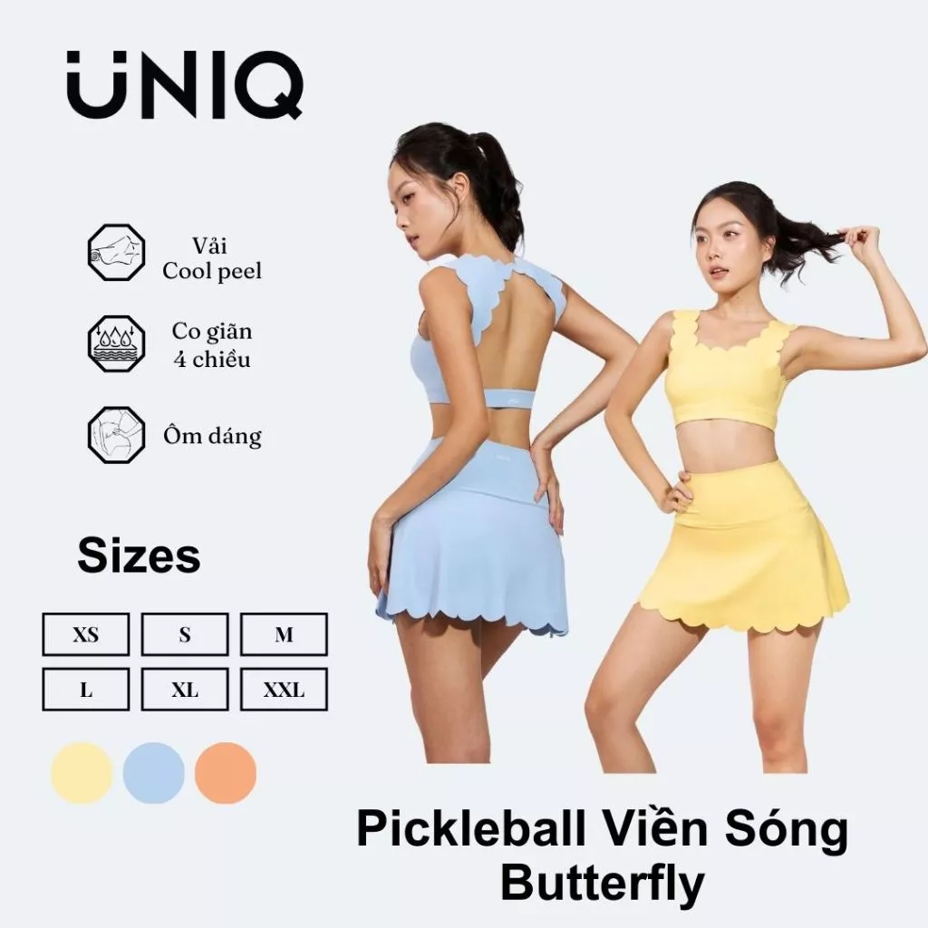 Set Váy Pickleball Nữ UNIQ Cool Peel - Áo Butterfly & Chân Váy Viền Sóng