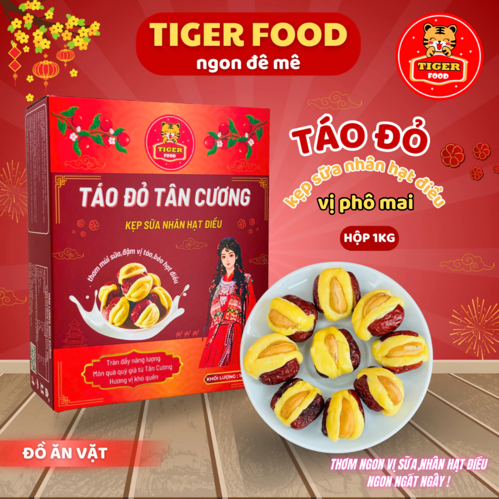 Táo Đỏ Tân Cương Kẹp Sữa Phô Mai Nhân Hạt Điều TIGER FOOD Táo đỏ Tân Cương kẹp sữa nhân hạt điều - ăn vặt - bánh kẹo tết