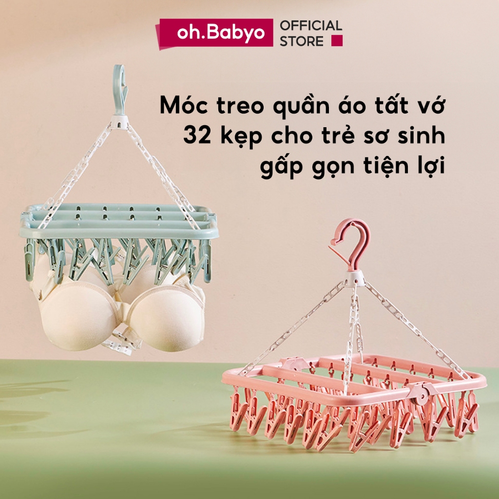 Móc Chùm Treo Quần Áo Tất Vớ Cho Trẻ Sơ Sinh 32 Kẹp Gấp Gọn ohBabyo Mắc Áo…
