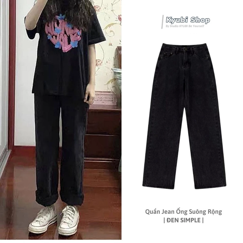 Quần Jean baggy ống suông rộng nữ Ulzzang Kyubi cơ bản có lai [Có Bigsize, Nhiều Màu]- Jean cullote Kyubi JR21B