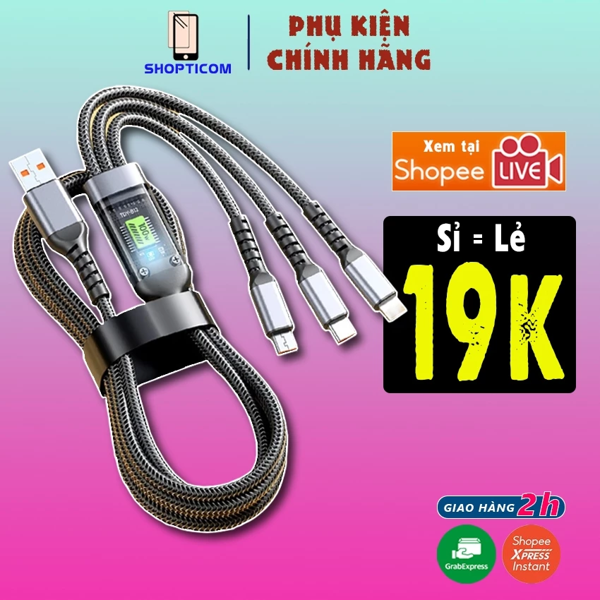 Dây cáp sạc 100W S P 3 trong 1 cho các dòng điện thoại dây dù không nóng máy