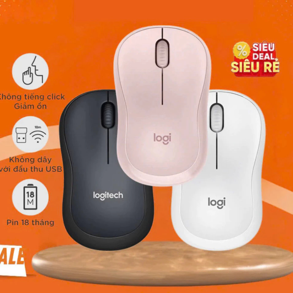 Chuột không dây Logitech M220 Click Silent - giảm ồn, USB, phù hợp cho PC/…