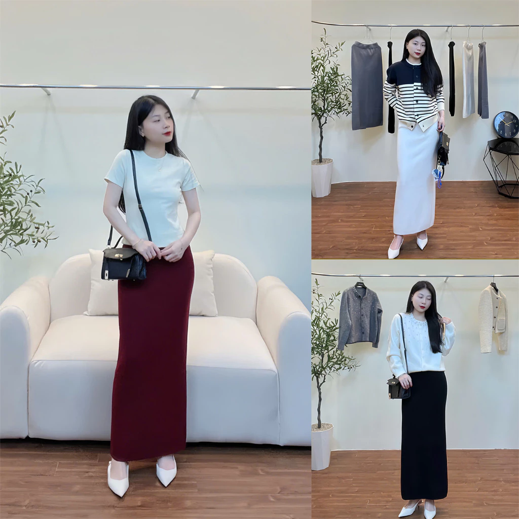 Chân Váy Len Lông Thỏ Mịn Dáng Dài, Xẻ Sau Tôn Dáng Cho Nữ Mùa Thu Đông - LYC