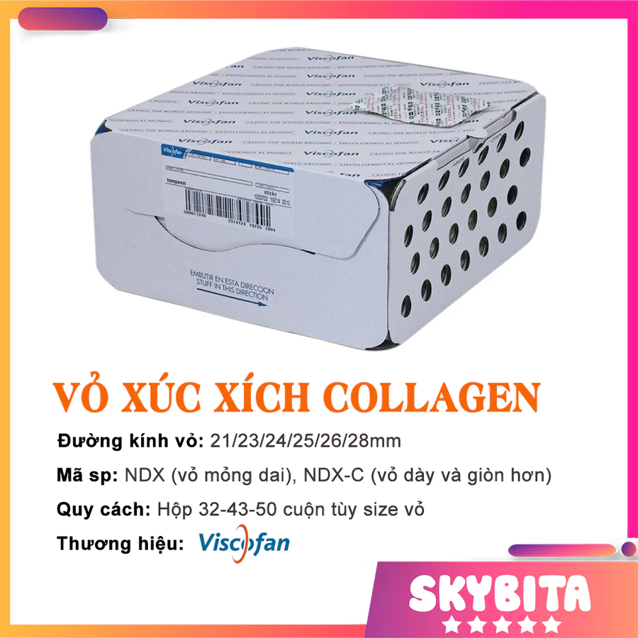Nguyên hộp vỏ collagen làm lạp xưởng vỏ xúc xích collagen phi 21/23/24/25/26/27/28