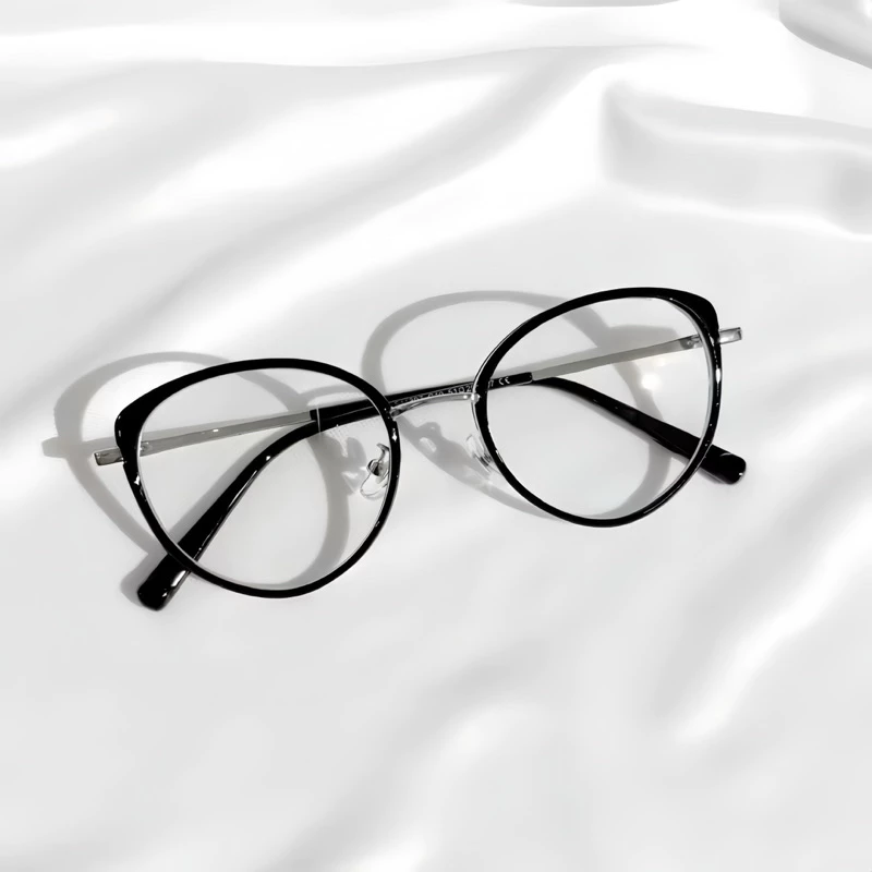 Kính giả cận, Gọng kính cận mắt mèo tròn hợp kim cao cấp 11807 Jolie eyewear