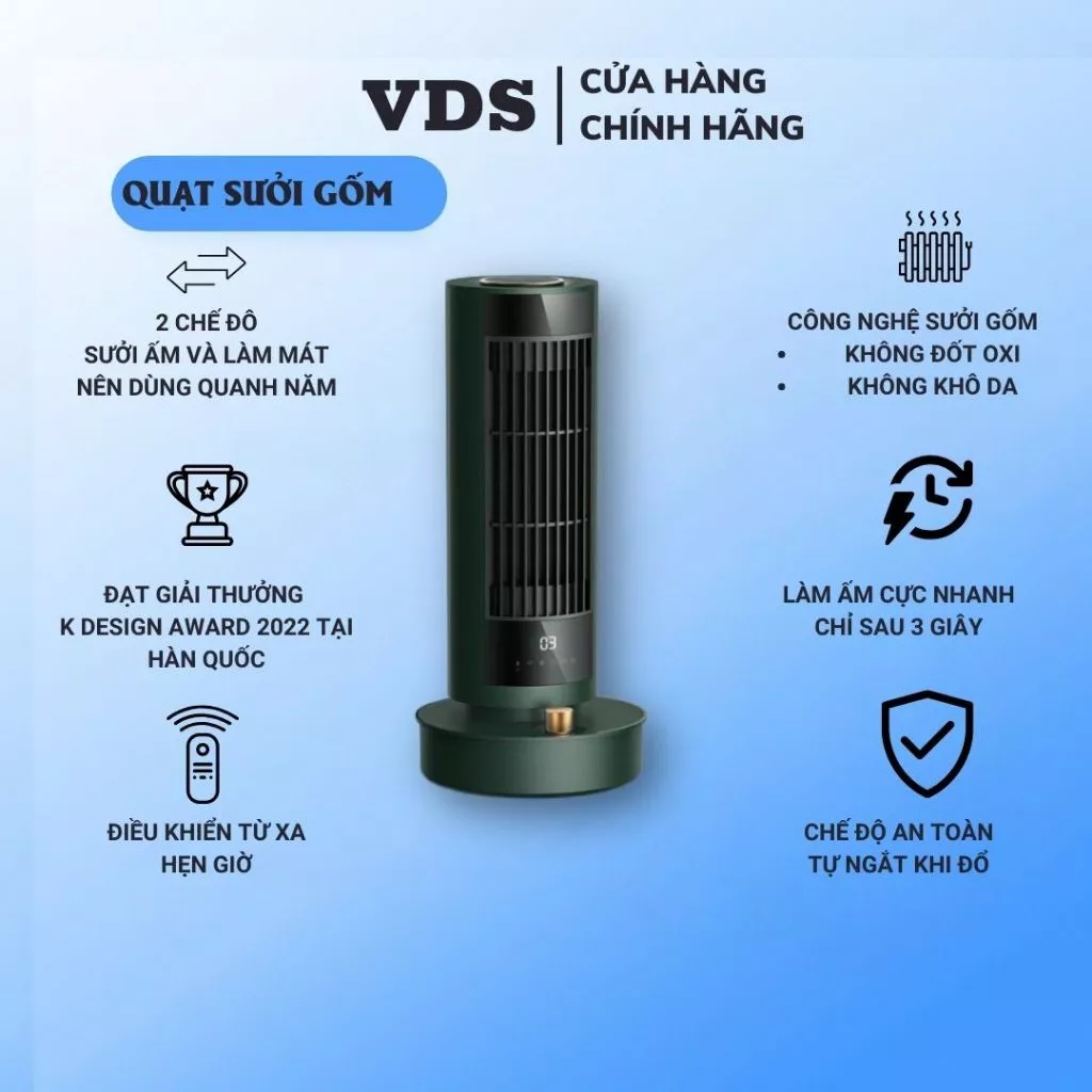 Quạt sưởi gốm Mansul làm ấm siêu nhanh, có điều khiển, máy sưởi 2 chiều nóng lạnh dùng quanh năm