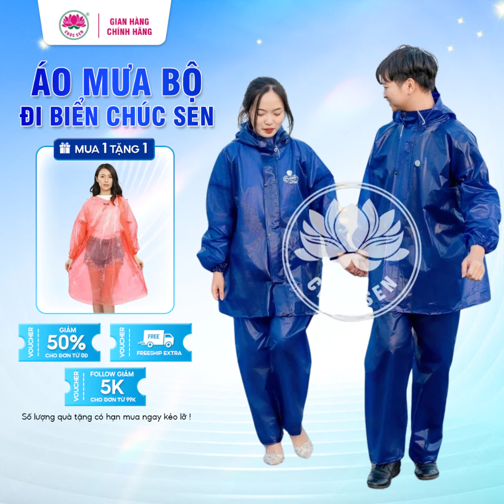 Áo mưa bộ dẻo vip  CHÚC SEN chất liệu PVC dày dặn chống thấm nước tốt, phù hợp cho cả nam nữ