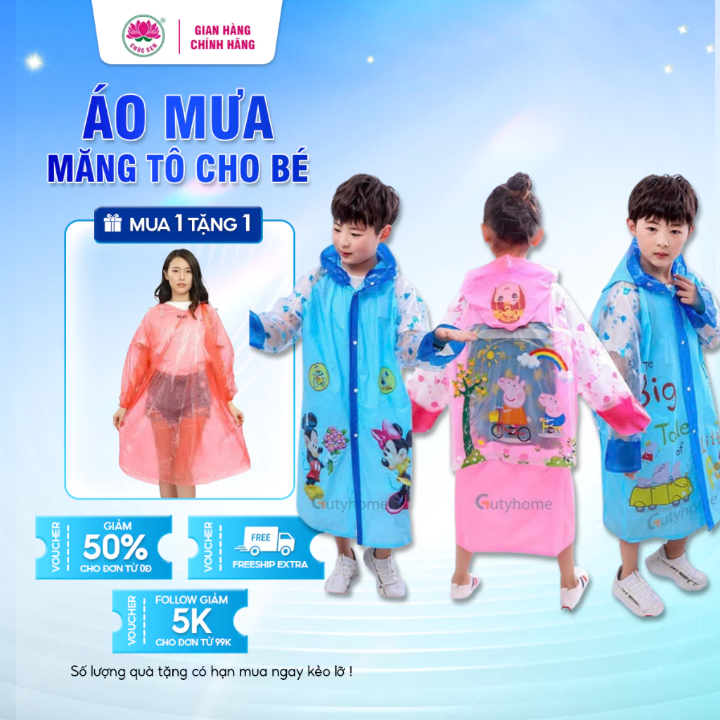 Áo mưa măng tô cho bé chất liệu PVC cao cấp màu sắc thời trang in hình cute dễ thương