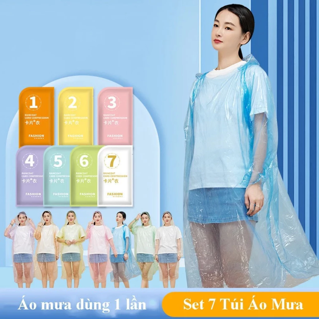 Bộ 7 Áo Mưa Dùng Một Lần DIDOOGLT Dày Dặn Đóng Gói Nhỏ Gọn Chống Thấm Nước