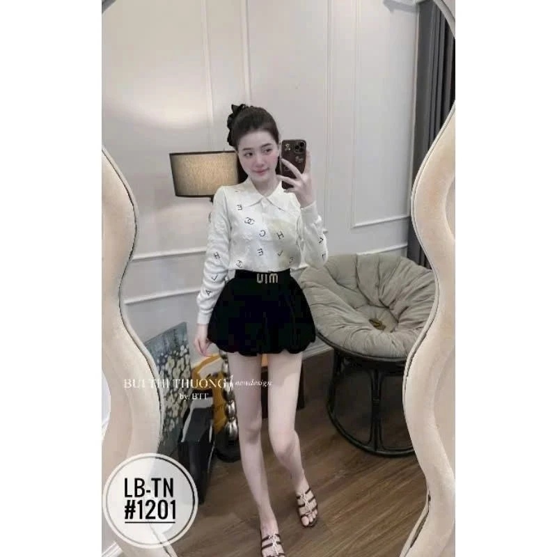 Chân váy nhung phồng quả bí ngô cạp lưng thun gắn chữ Min 2 lớp có quần bảo hộ siêu xinh