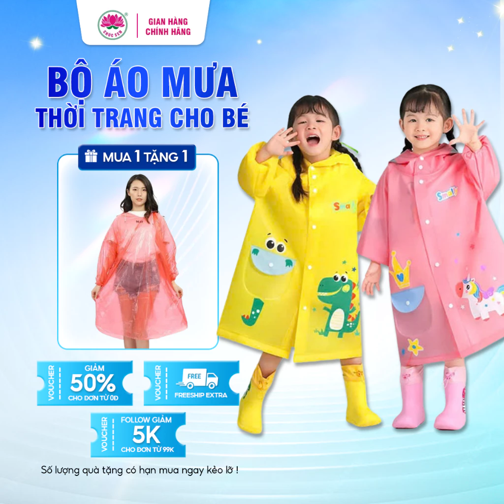 Áo Mưa Trẻ Em Có Ngăn Đựng Cặp,Chất Liệu EVA Siêu Nhẹ - Dành Cho Bé Trai Bé Gái - không kèm ủng