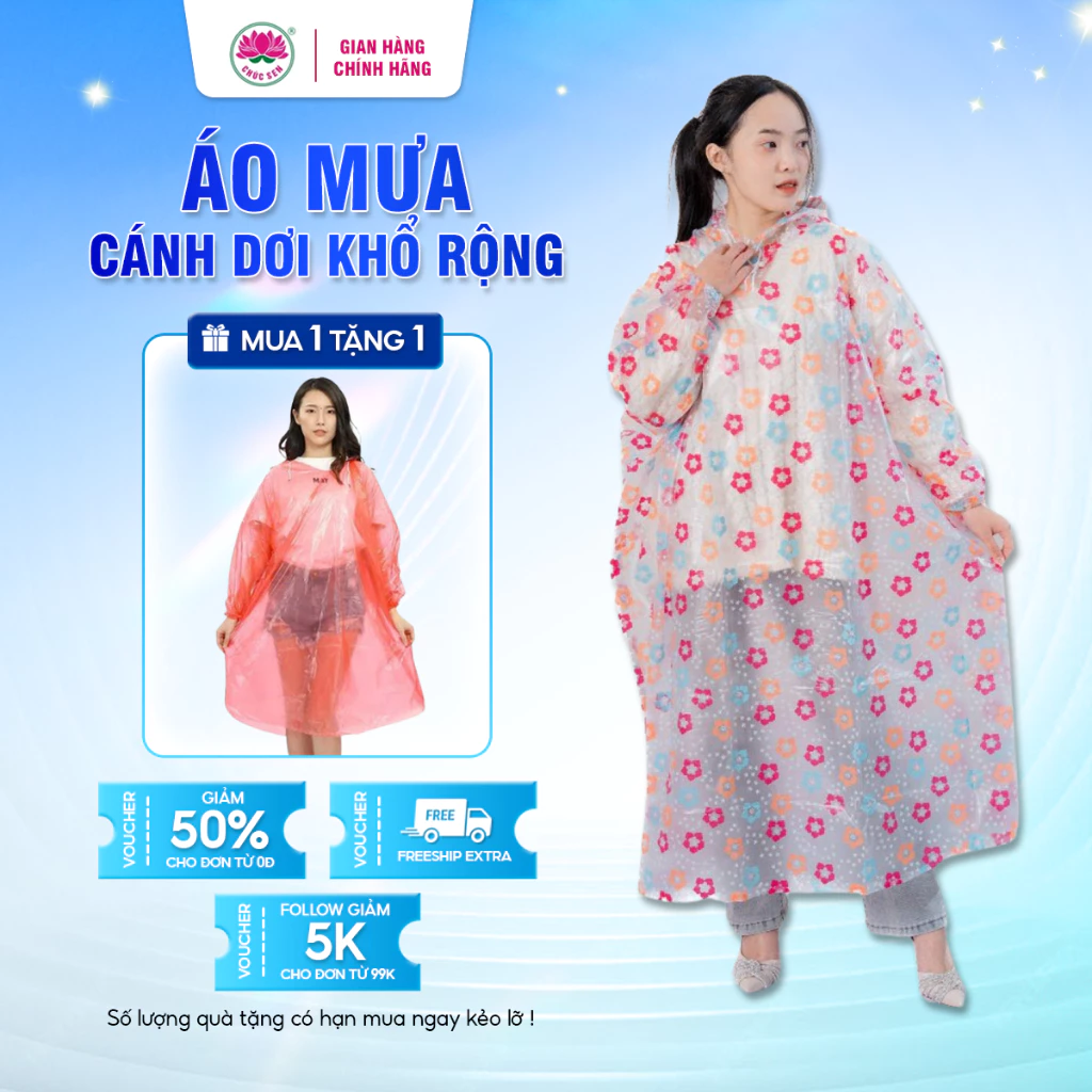 Áo mưa bít sườn Chúc Sen, áo mưa 1 người nam nữ, họa tiết dễ thương, chất liệu PVC cao cấp, siêu bền