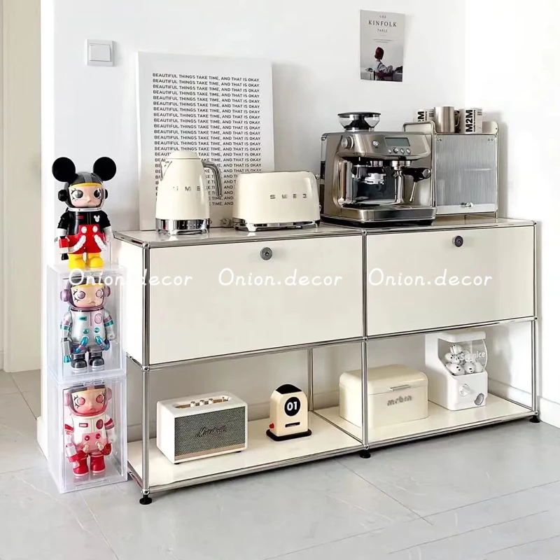 Tủ kệ táp đầu giường viền inox có khoá Bắc Âu hiện đại decor phòng ngủ