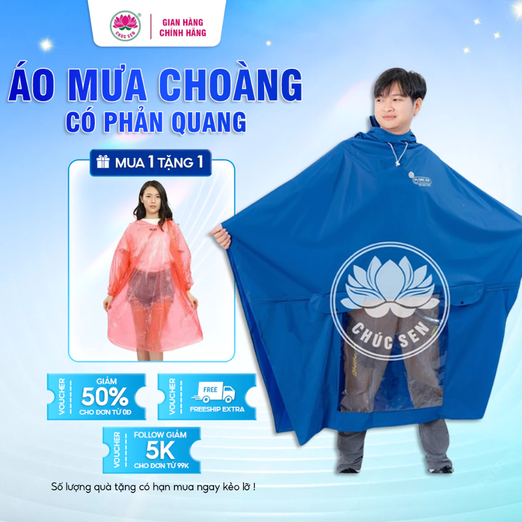 Áo mưa choàng F6 có phản quang Chúc Sen, chất liệu PVC cao cấp, màu sắc Basic phù hợp cho nam và nữ