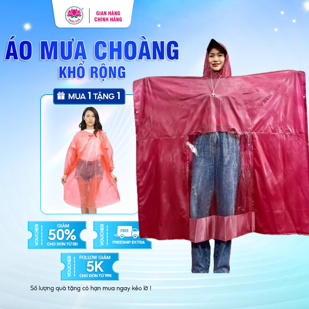 Áo Mưa Choàng Khổ Rộng Chúc Sen, chất liệu Pvc Bền, Chống Rách, Không Thấm Nước Dành, Cho Nam Và Nũ