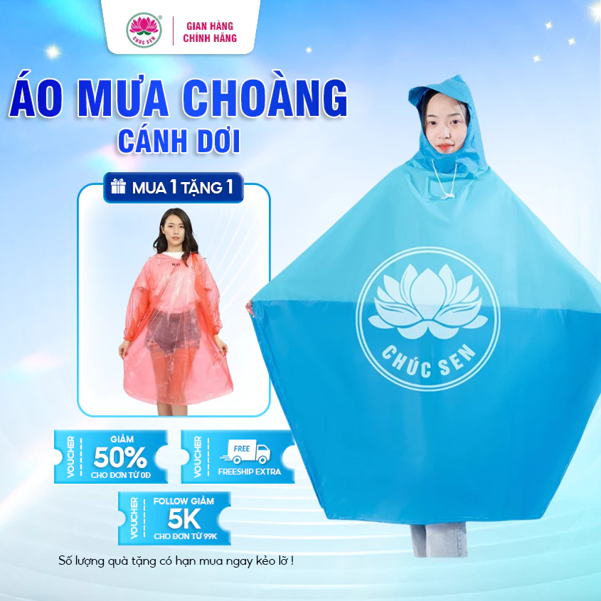 Áo mưa Choàng Cánh Dơi Tuổi Teen Chúc Sen, Chất Liệu PVC Cao Cấp Mềm, Bền, Đẹp, phối Màu Thời Trang