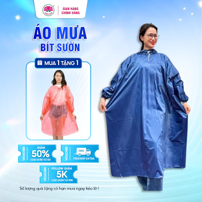 Áo Mưa Bít Sườn Chúc Sen, Chất PVC Nhũ Dẻo Vân Tiện Lợi, Bền, Nhẹ, Mềm và Chống Nước Tốt
