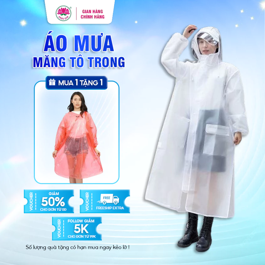 Áo Mưa Măng Tô Trong Thời Trang Chúc Sen, FREESIZE - Chất Liệu PVC, Đẹp, Bền và Chống Nước Tốt