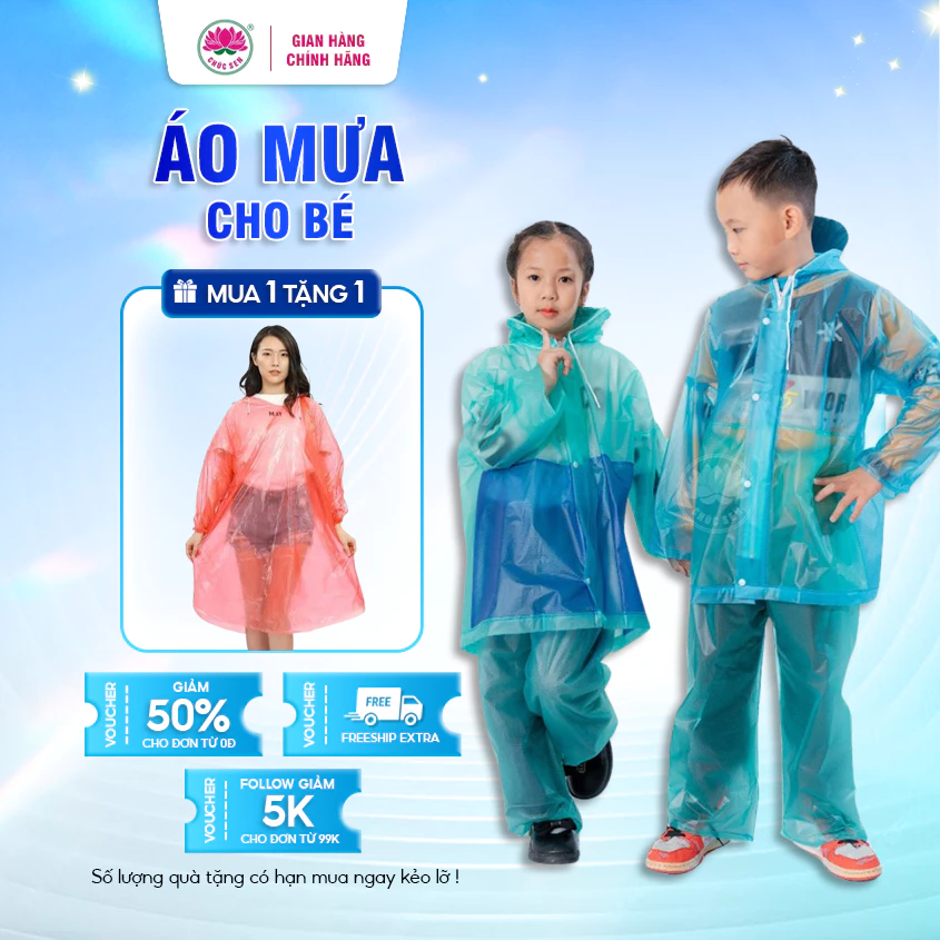 Bộ áo mưa trẻ em cho học sinh chất liệu nhựa PVC cao cấp thương hiệu Chúc Sen mềm và có độ bền cao