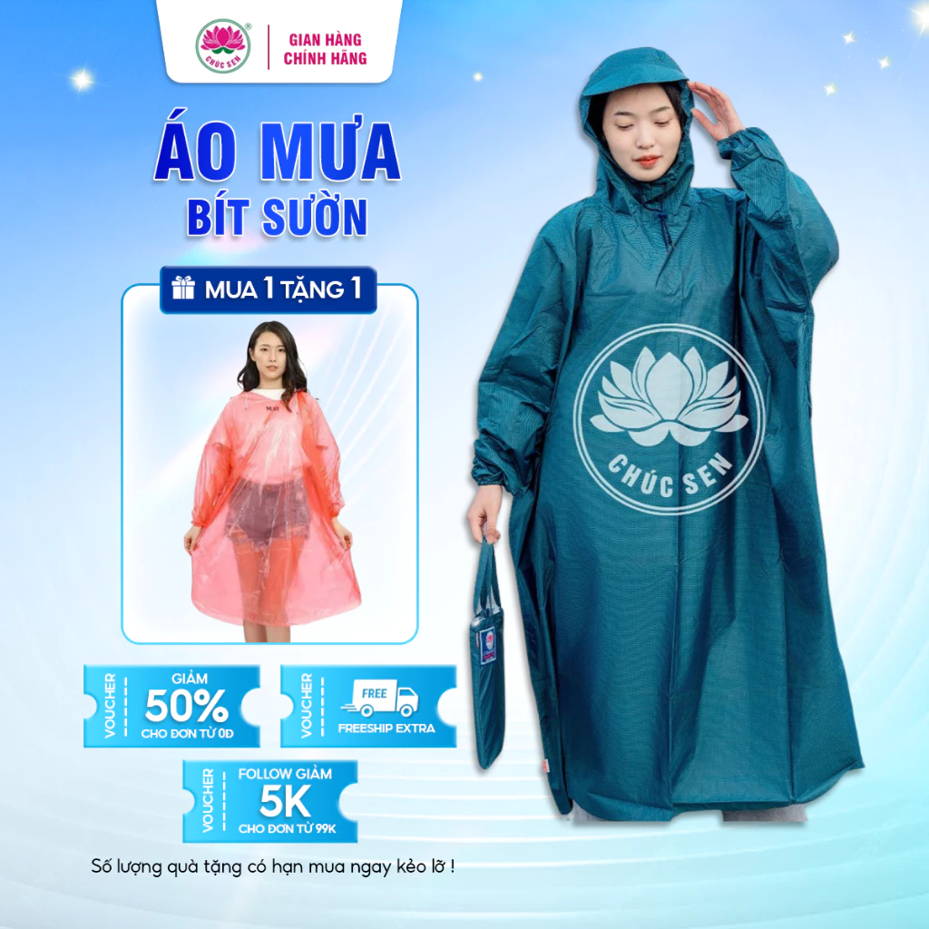 Áo mưa bít sườn Chúc Sen, chất vải poly cao cấp, phủ lớp nhựa cao su, độ bền cao, không thấm nước