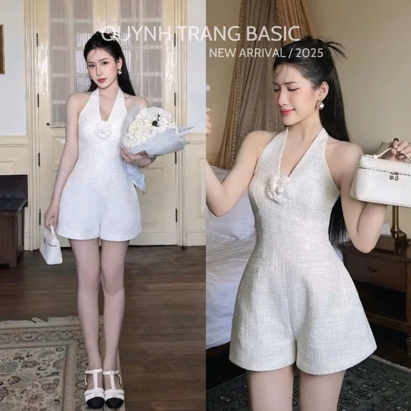 Jumpsuit sát nách Dạ Tweed Cao cấp đính Hoa Tiểu thư sang chảnh - QuynhTrangBasic