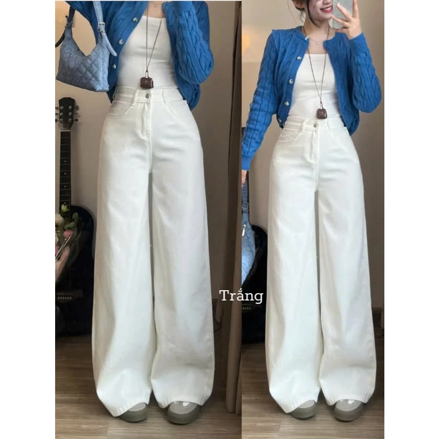 Quần Jeans Ống Rộng Loe Phong Cách Thanh Lịch Che Khuyết Điểm