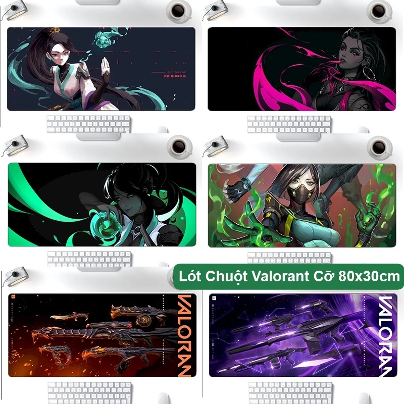 Lót chuột Valorant cỡ lớn size 80x30cm đa dạng mẫu mã, hình in sắc nét, pad chuột gaming TechStar
