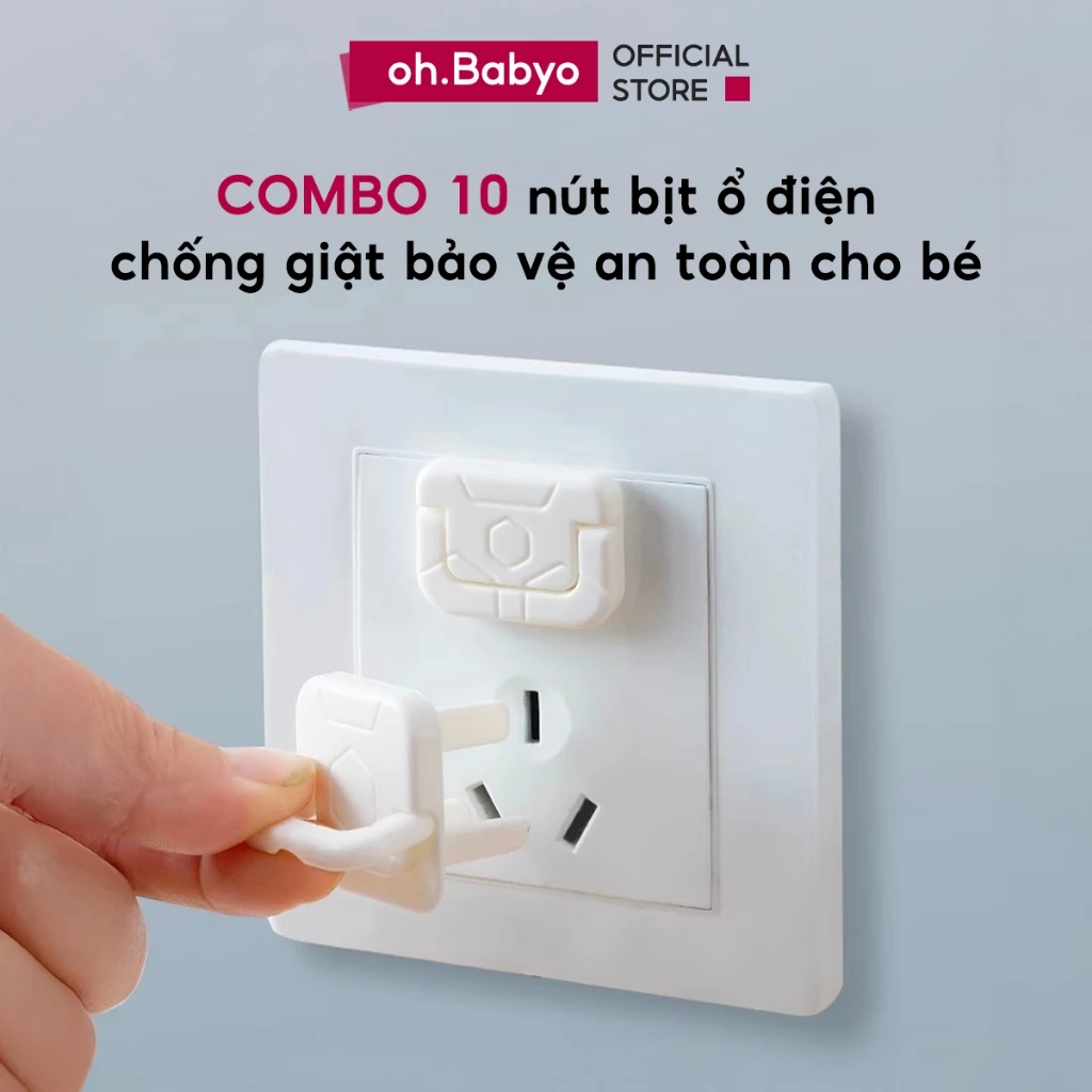 COMBO 10 Nút Bịt Ổ Cắm Điện Chống Giật An Toàn Cho Bé 2 Chân 3 Chân ohBabyo Nhựa ABS Cách Nhiệt Điện