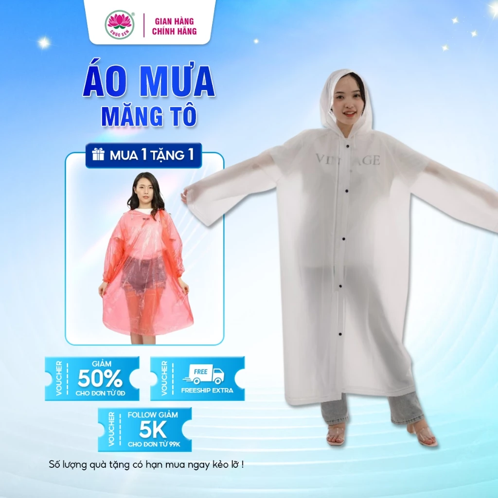 Áo mưa măng tô trong thời trang Chúc Sen, chất liệu EVA thân thiện với người sử dụng, phù hợp với nữ