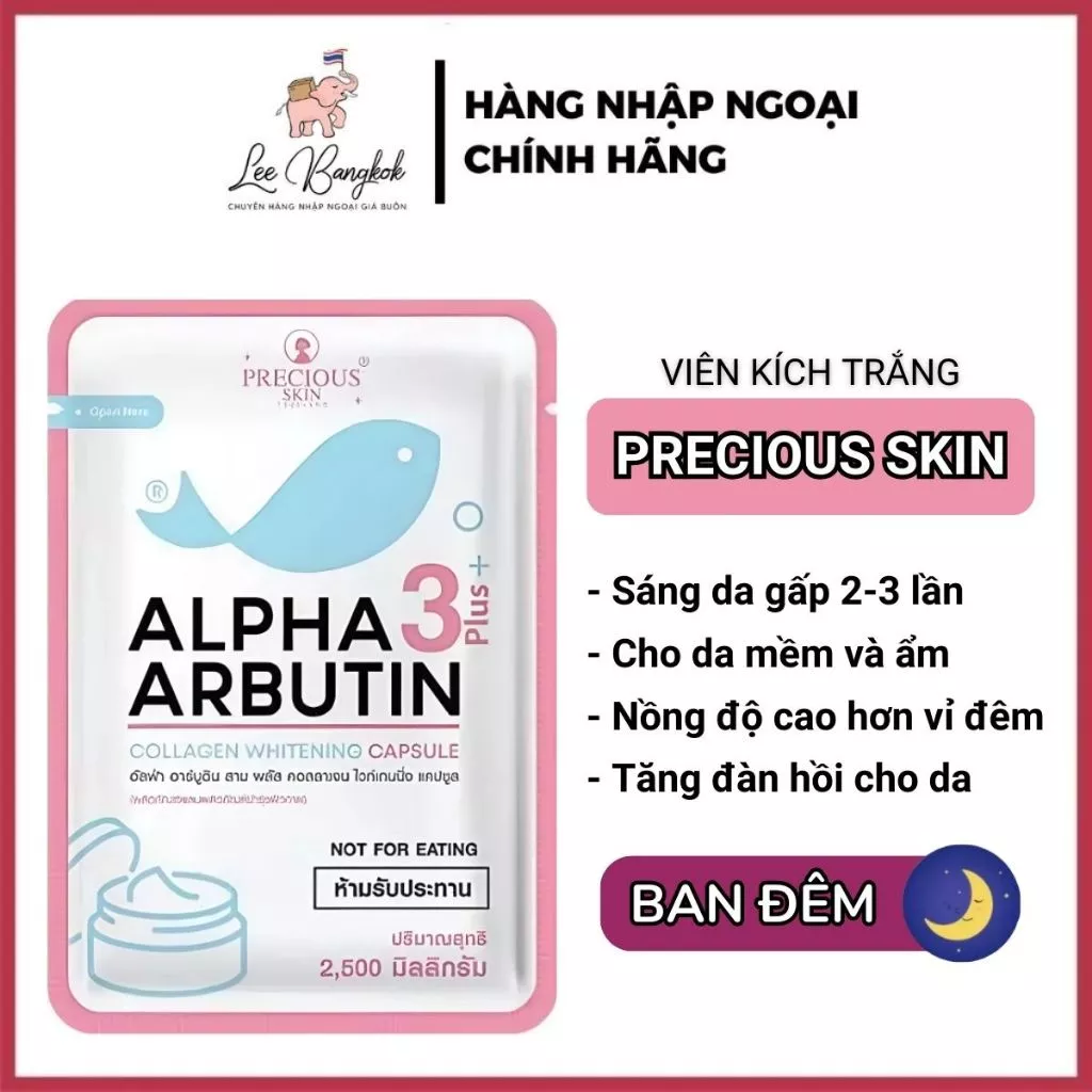 [Chuẩn Thái] Vỉ 10 Viên Bột Kích Trắng Và Dưỡng Trắng Da Alpha Arbutin Whitening Plus Precious Skin Thái Lan LEEBANGKOK
