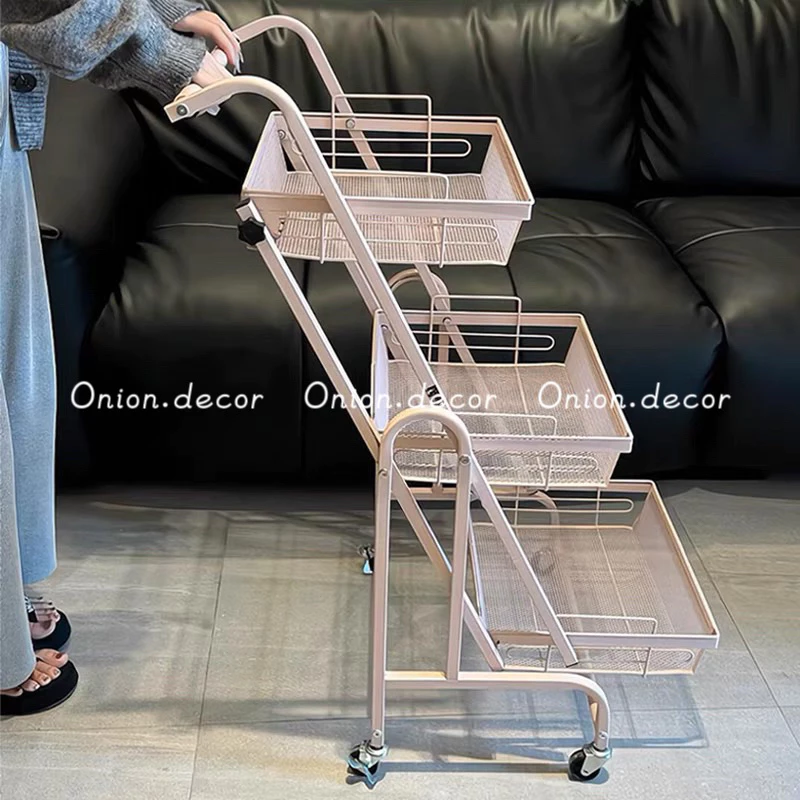 Kệ xe đẩy thép 3 tầng màu hồng chỉnh góc 90-180 độ