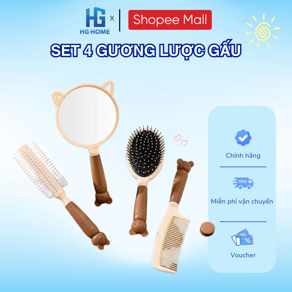 Bộ 4 Chiếc Lược Gương Trang Điểm Cầm Tay Siêu Dễ Thương HGHOME