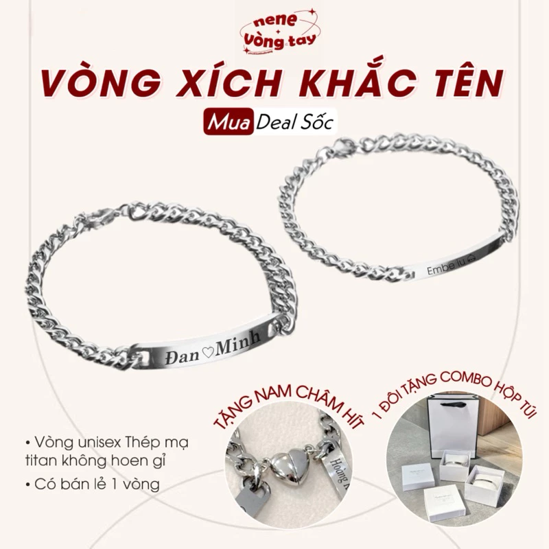 [CÓ SẴN] Vòng xích Titan đôi Nene Không rỉ khắc tên theo yêu cầu (chưa kèm nam châm)