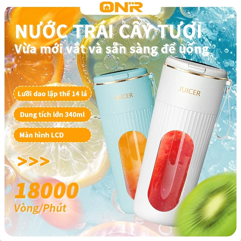ONR-Máy Ép Trái Cây Cầm Tay 340ml, Máy Ép Trái Cây, Máy Xay Đá, Lưỡi Dao 14 Lá, Màn Hình LED