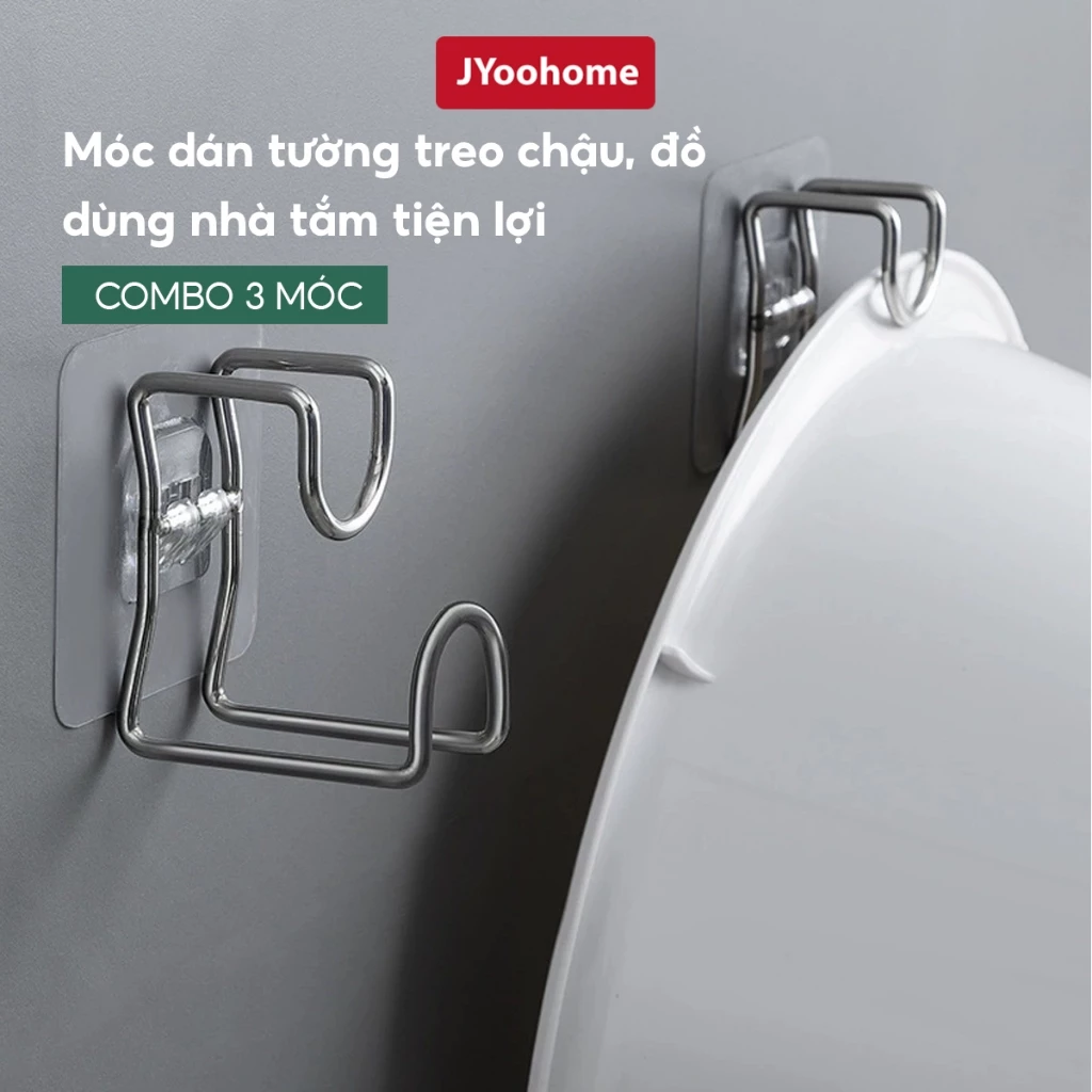 COMBO 3 Móc Treo Chậu Thau Dán Tường Inox 304 JYoohome Móc Treo Khăn Quần Áo Đồ Nhà Bếp Phòng Tắm