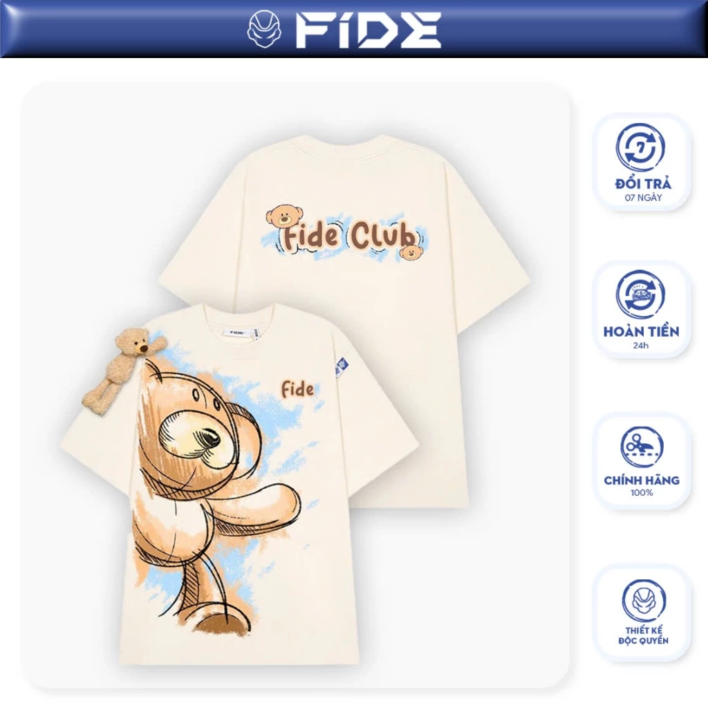 Áo thun FIDE JoyBear cotton unisex form rộng local brand cổ tròn oversize - AT148 (Tặng gấu)