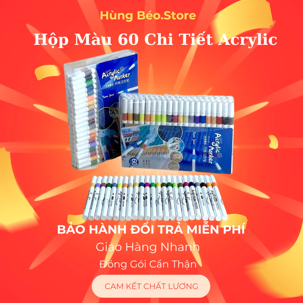 Hộp Màu Acrylic 60 Màu Sắc Tươi Sáng, Màu Acrylic Vẽ Trên Mọi Bề Mặt