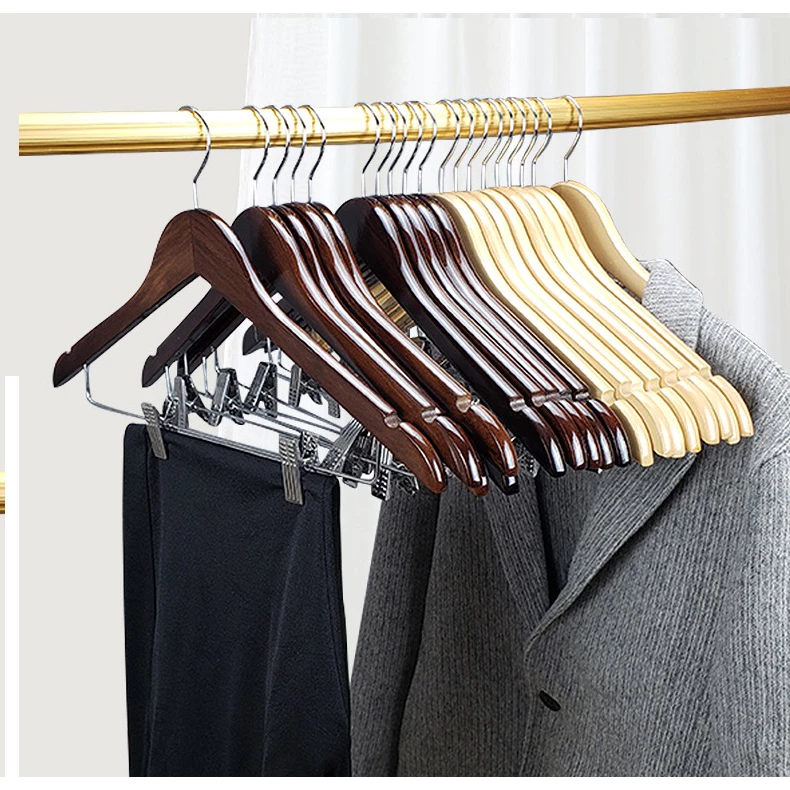 (Combo 10 Cái ) Móc Treo Quần Áo Bằng Gỗ, Móc Áo Gỗ Tam Giác Có Kẹp
