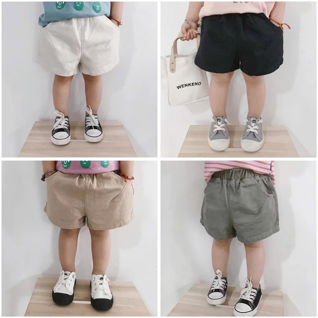 Quần short kaki ngắn có túi cho bé trai bé gái 8-18kg