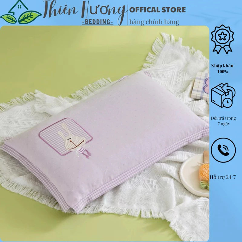Gối Nằm Cotton Trẻ Em Thêu Họa Tiết Ruột bông massage cho bé 2- 8 Tuổi 30x50cm  Thiên Hương bedding