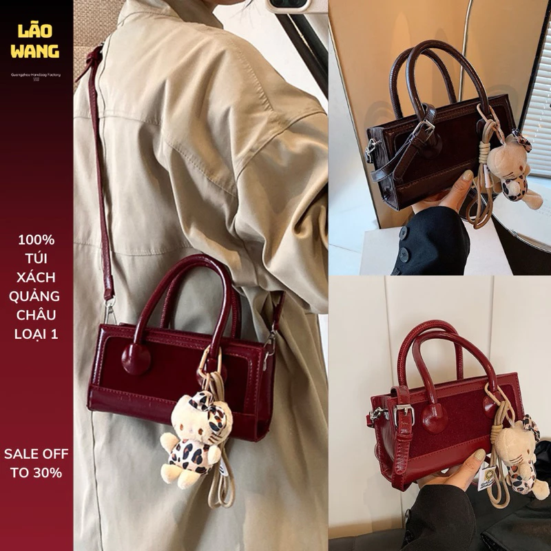 Túi xách nữ sz 20cm dáng chữ nhật form cứng cáp kèm charm mèo-(N7149)
