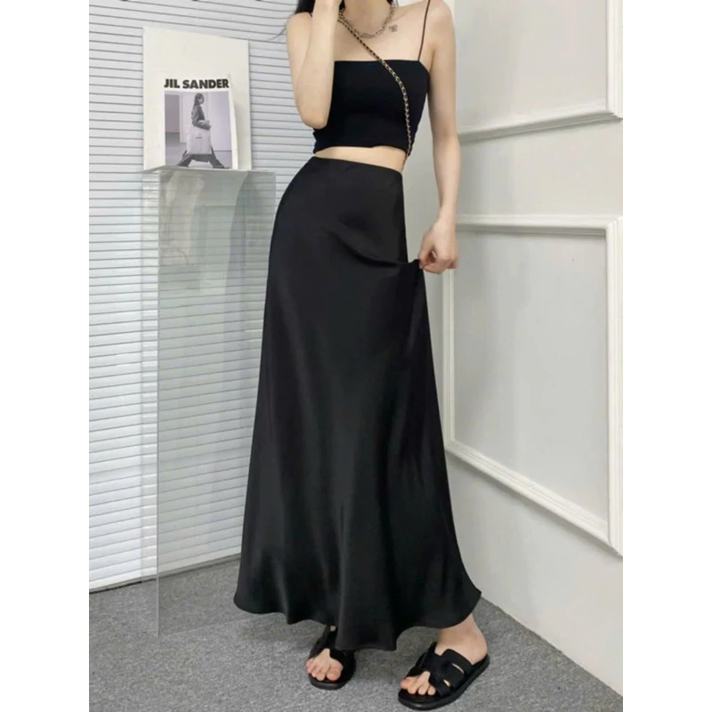 V2-[SANSAN]-DÁNG CHỮ A-Chân Váy Lụa Dáng Dài-Lụa Vân Gỗ 2 Lớp-Nhẹ Nhàng, Thanh Lịch
