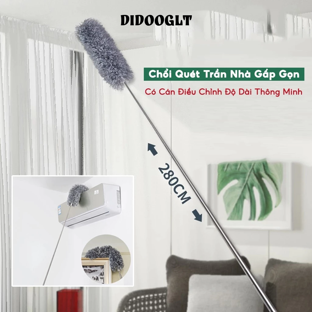 Chổi Quét Trần Nhà Có Cán Điều Chỉnh Độ Dài Tới 2,8m Quét Bụi Mạng Nhện Bám Tường