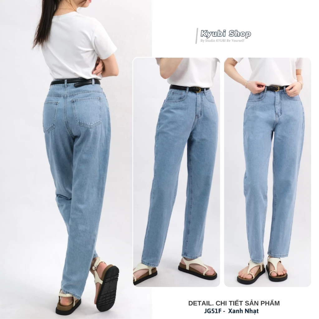 Quần jean baggy Đen nữ ulzzang Kyubi lưng cao chi tiết nắp đai và cắt lai tua cá tính - Baggy jean Kyubi JG51F