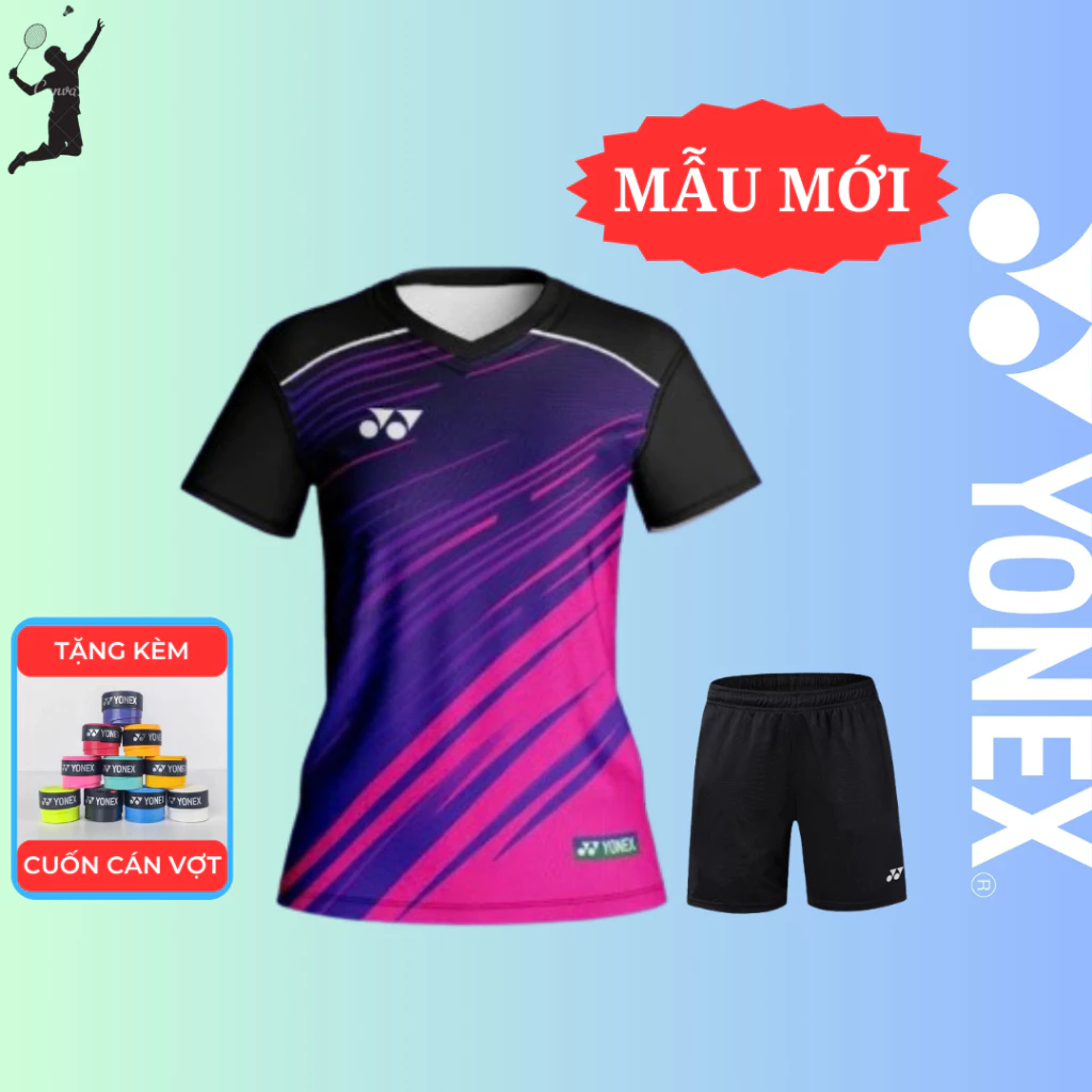Quần áo cầu lông nữ, Bộ quần áo cầu lông, áo cầu lông yonex, mẫu mới, vải thoáng khí, in sắc nét.