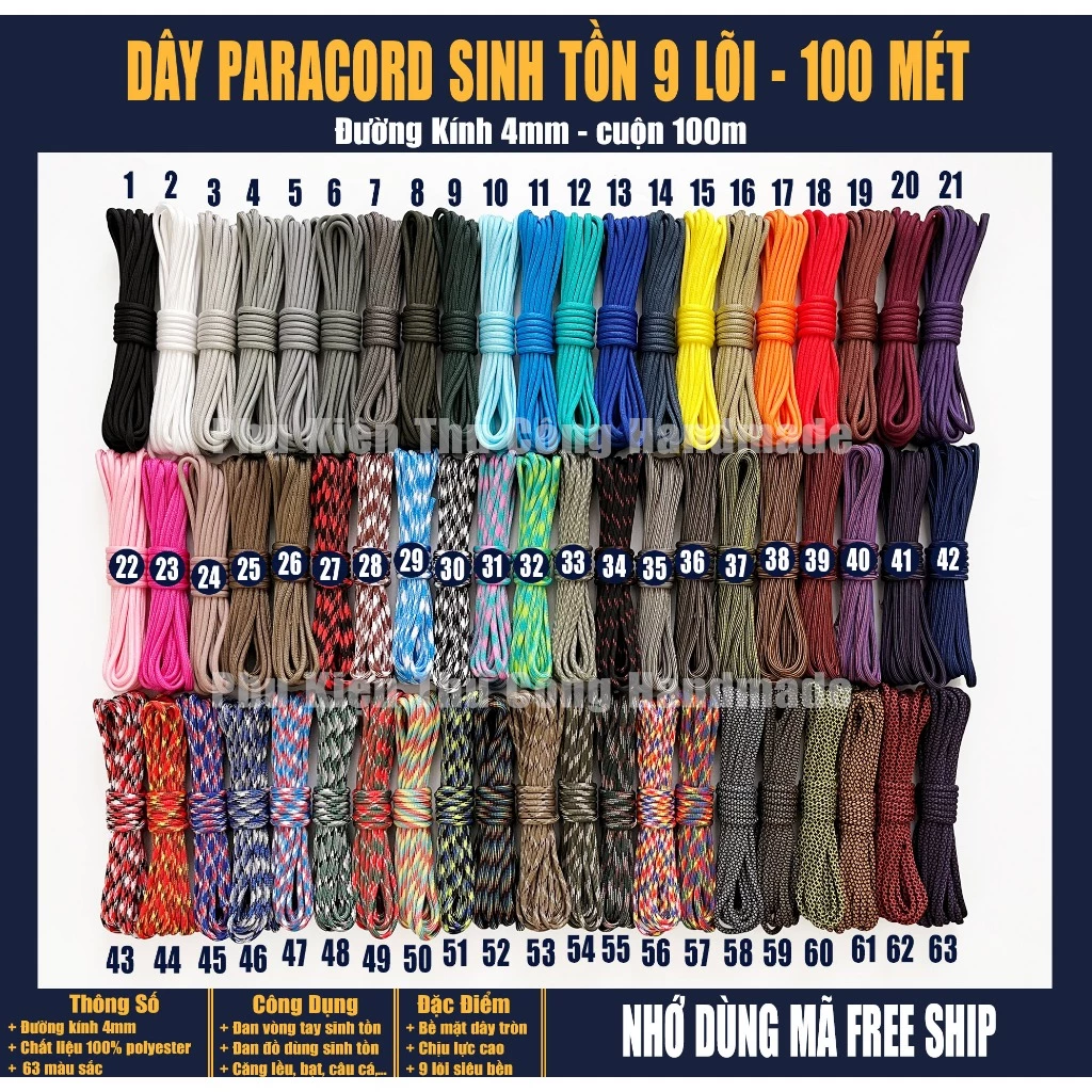 Combo cuộn dây paracord 100m