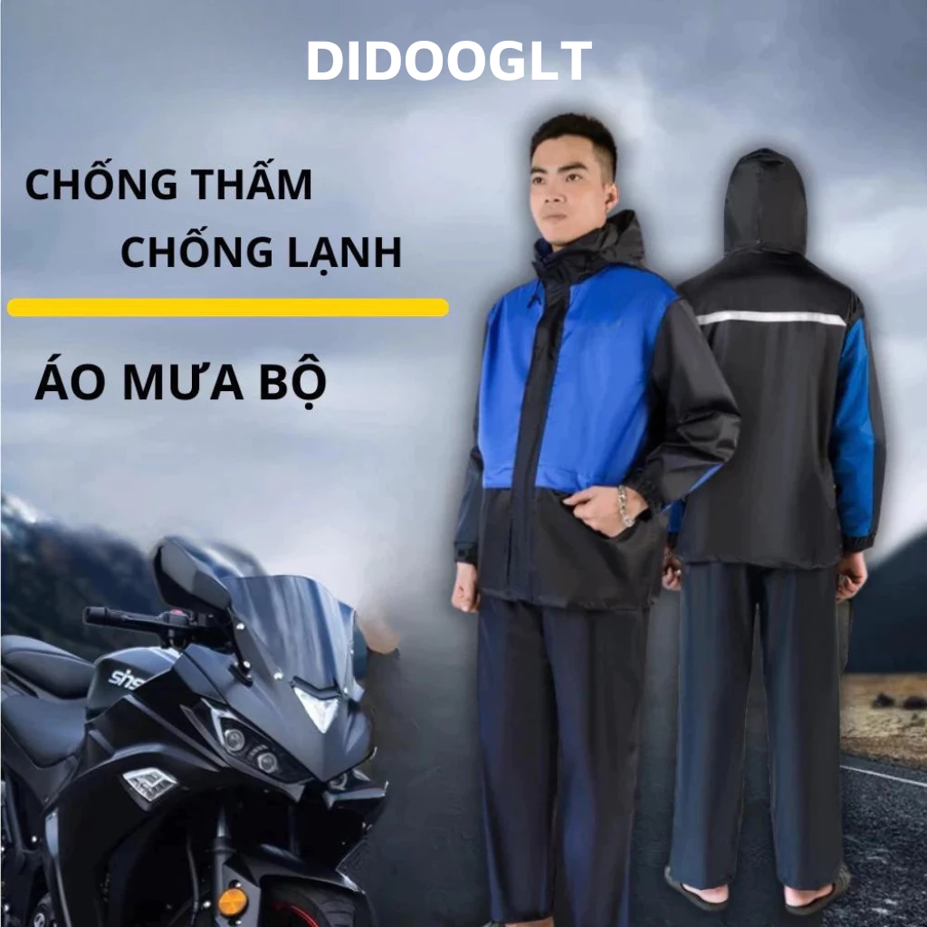 Bộ Quần Áo Mưa Nam Nữ DIDOOGLT 2 Lớp Chất Liệu Vải Dù Dày Dặn Chống Lạnh Chống Thấm Nước