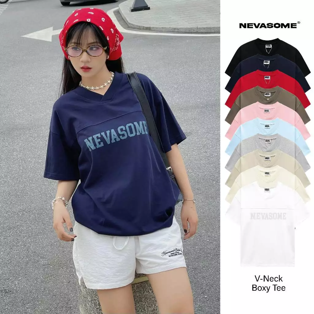 Áo Thun Boxy Local Brand NEVASOME V-Neck Basic Tee Cotton 260 gsm Tay Lỡ Form Boxy Rộng Nam Nữ Menswear Womenswear Cổ V